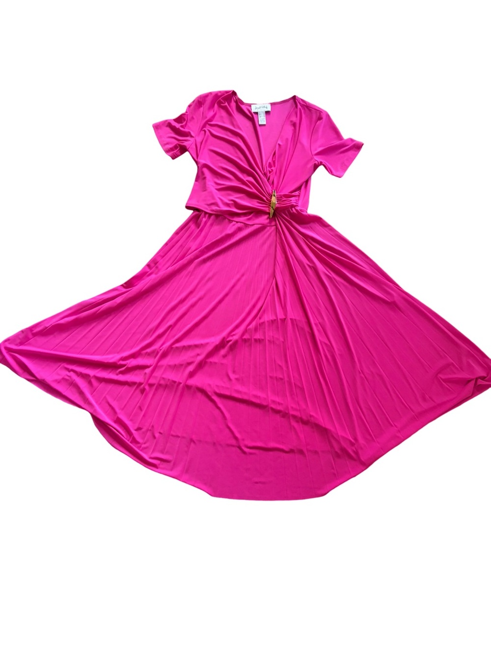 Joseph Ribkoff NWOT Fuchsia Pleated Midi Ruched Wrap Dress Made in Canada Sz 10 - Picture 9 of 15